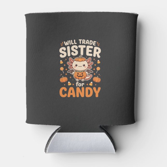 Axolotl Halloween Candy Trade Vector Design_1 Can Cooler (Front)