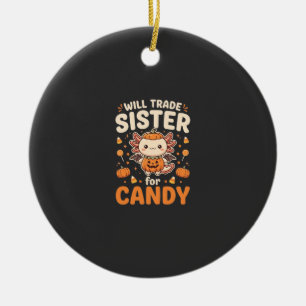 Axolotl Halloween Candy Trade Vector Design_1 Ceramic Tree Decoration