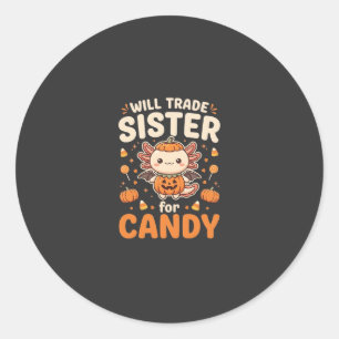 Axolotl Halloween Candy Trade Vector Design_1 Classic Round Sticker