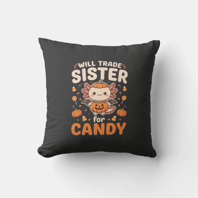 Axolotl Halloween Candy Trade Vector Design_1 Cushion (Front)