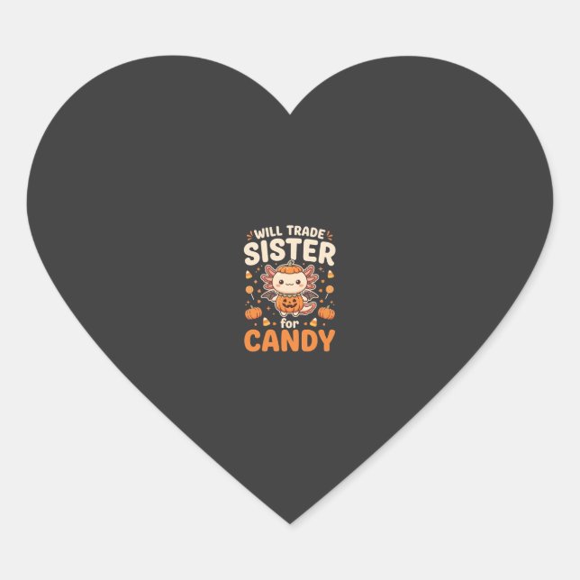 Axolotl Halloween Candy Trade Vector Design_1 Heart Sticker (Front)