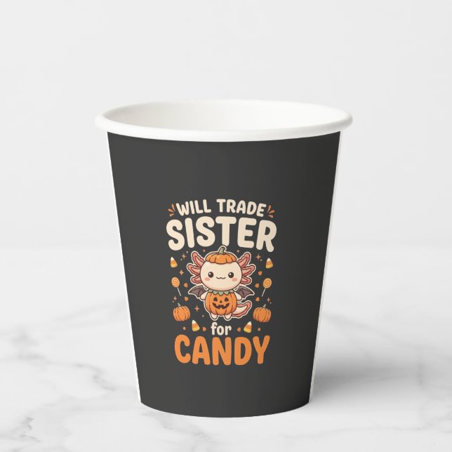 Axolotl Halloween Candy Trade Vector Design_1 Paper Cups (Front)