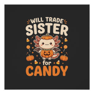 Axolotl Halloween Candy Trade Vector Design_1 Poster