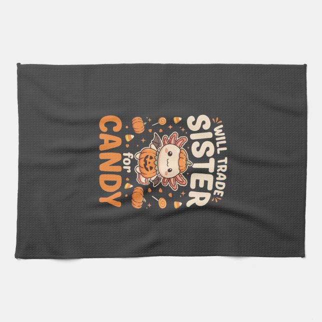 Axolotl Halloween Candy Trade Vector Design_1 Tea Towel (Horizontal)