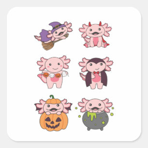 Axolotl Halloween Devil Pumpkin Vampire Costume Square Sticker
