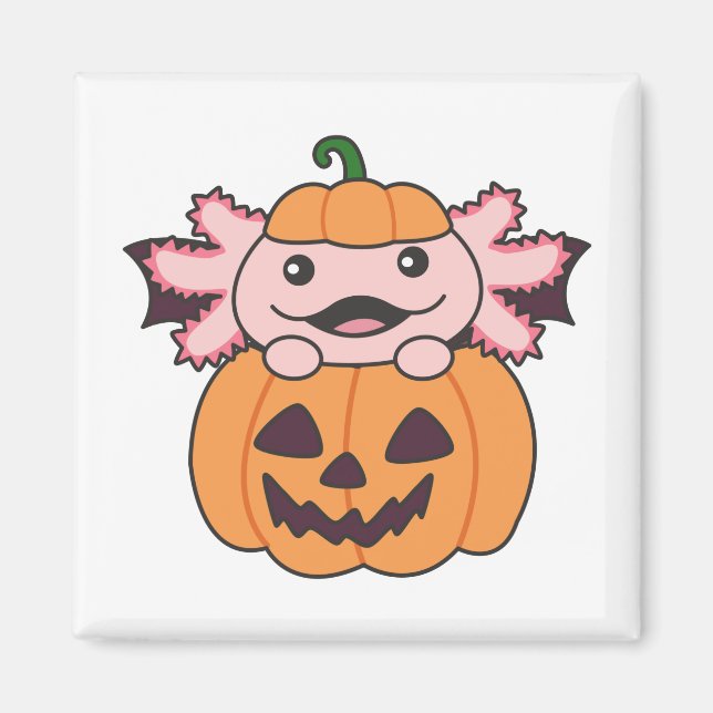 Axolotl Halloween Pumpkin Bat Costume Magnet (Front)