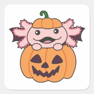 Axolotl Halloween Pumpkin Bat Costume Square Sticker
