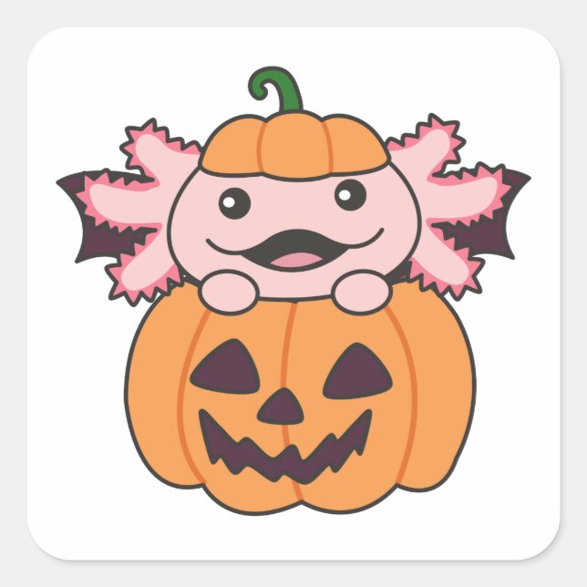 Axolotl Halloween Pumpkin Bat Costume Square Sticker (Front)