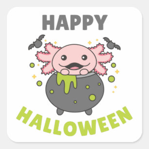 Axolotl Happy Halloween Cauldron Bat Square Sticke Sticker