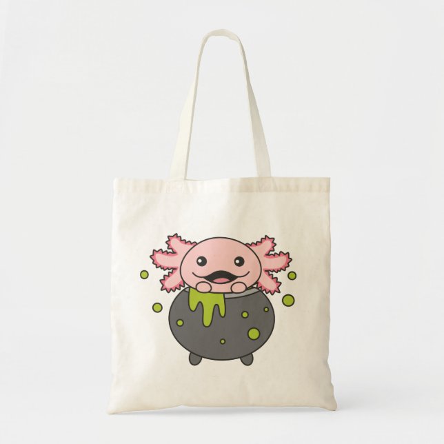 Axolotl Happy Halloween Cauldron Bat Tote Bag (Front)