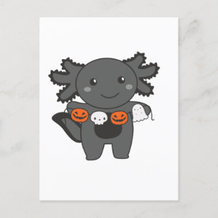 Axolotl Happy Halloween Pumpkin Bat Costume Holiday Postcard