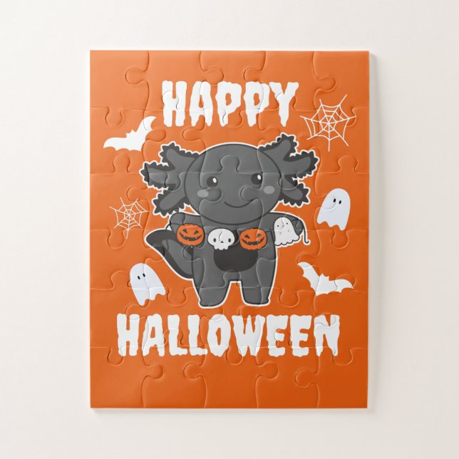 Axolotl Happy Halloween Pumpkin Bat Costume Jigsaw Puzzle (Vertical)