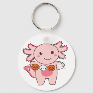 Axolotl Happy Halloween Pumpkin Bat Costume Keycha Key Ring