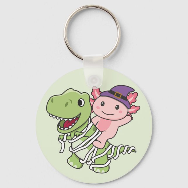 Axolotl Happy Halloween T-rex Mummy Costume Keycha Key Ring (Front)