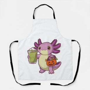 Axolotl Holding Halloween Basket and Matcha Apron