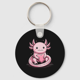 Axolotl Holding Heart Valentine's Day Cute Valenti Key Ring