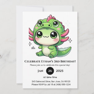 Axolotl in Dragon Hat Birthday Invitation