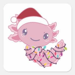 Axolotl In Fairy Lights Funny Animal Christmas Square Sticker
