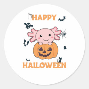 Axolotl In Pumpkin Sweet Axolotls Happy Halloween Classic Round Sticker