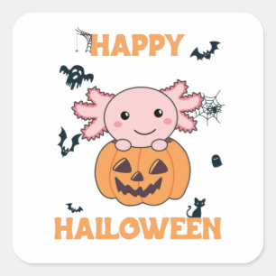 Axolotl In Pumpkin Sweet Axolotls Happy Halloween Square Sticker