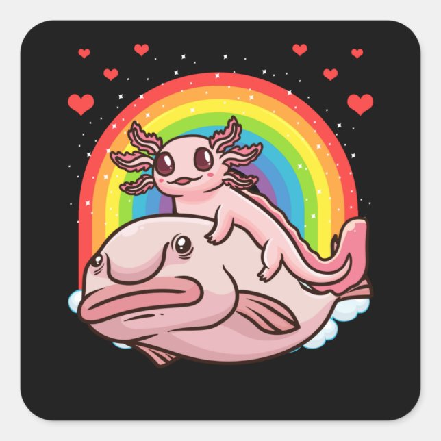 Axolotl Kawaii Blobfish Square Sticker (Front)