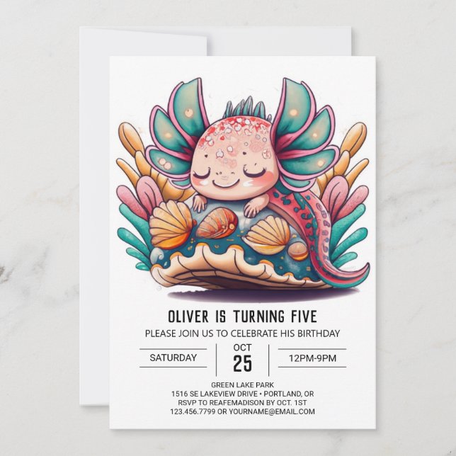 Axolotl Kids Birthday Invitation (Front)