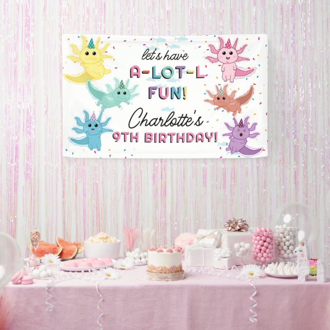 Axolotl Kids Cute Salamander Birthday Party Banner (Party)
