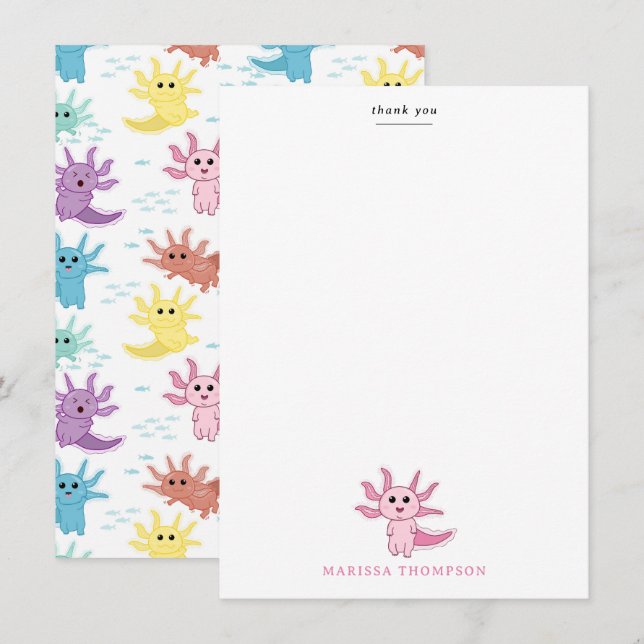 Axolotl Kids Cute Salamander Kids Girl Thank You Card (Front/Back)