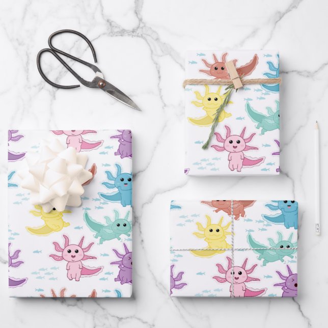 Axolotl Kids Cute Salamander Pattern Wrapping Paper Sheet (Front)