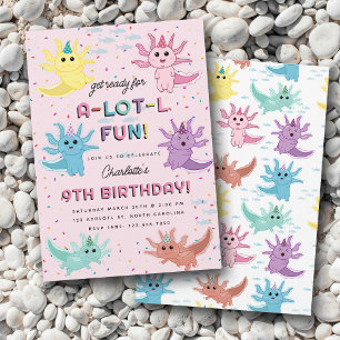 Axolotl Kids Cute Salamander Pink Birthday Party Invitation