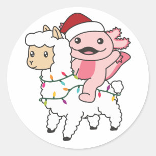 Axolotl Llama Alpaca Christmas Winter Animals Classic Round Sticker