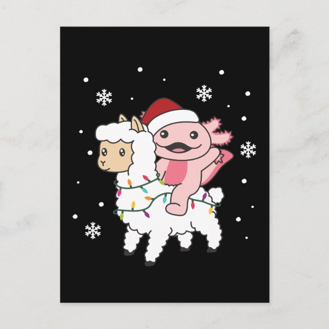 Axolotl Llama Alpaca Christmas Winter Animals Holiday Postcard (Front)