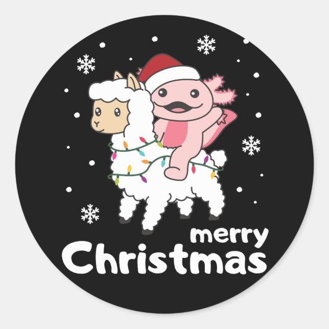 Axolotl Llama Alpaca Merry Christmas Animals Classic Round Sticker (Front)