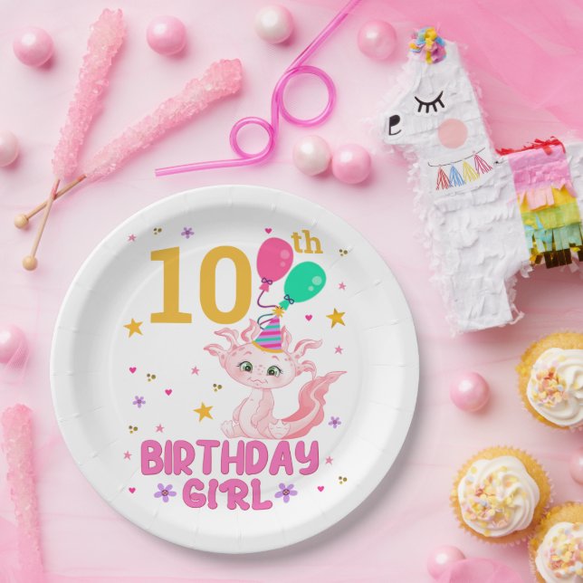 Axolotl Lovers Birthday Girl Salamander Amphibious Paper Plate (Party)