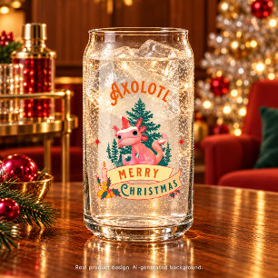 Axolotl Merry Christmas Cute Santa Hat Can Glass