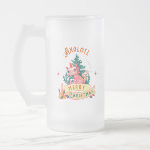 Axolotl Merry Christmas Cute Santa Hat Frosted Glass Beer Mug