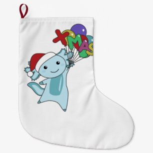 Axolotl Merry Christmas Winter Animals Axolotl Large Christmas Stocking