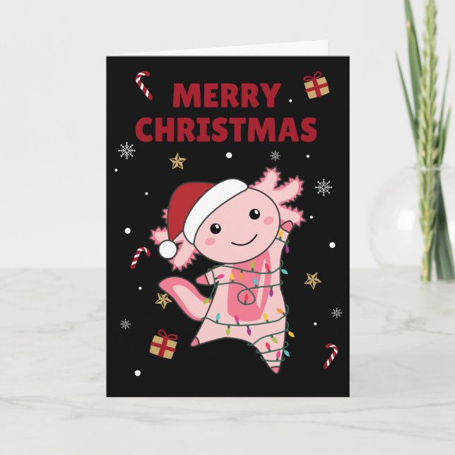 Axolotl Merry Christmas Winter Animals Axolotls Ad Holiday Card (Front)