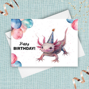Axolotl Party Hat Wild Watercolor Happy Birthday Card