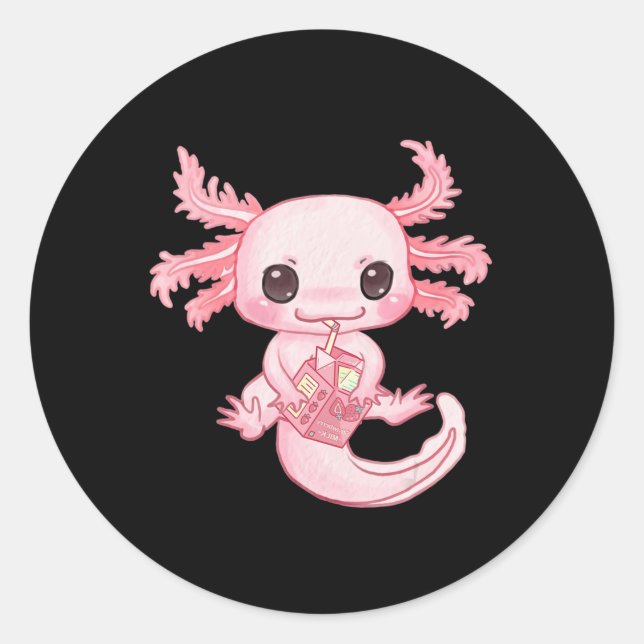 Axolotl Pastel Goth Strawberry Milk Shake Anime Ae Classic Round Sticker (Front)