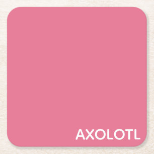 Axolotl pink color name square paper coaster