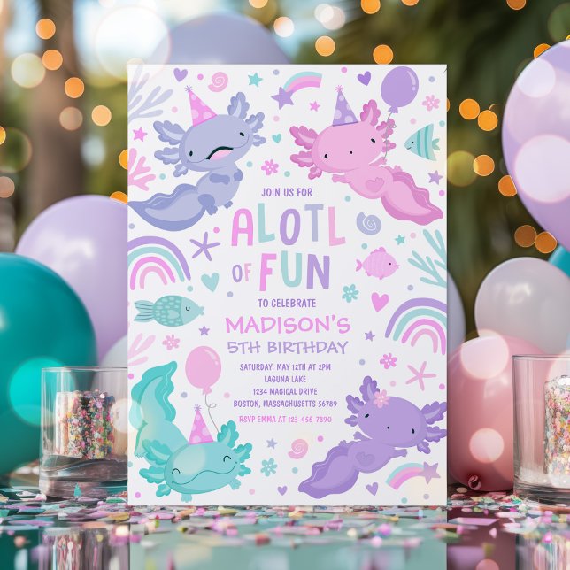 Axolotl Pink Girl Party Alotl Fun Birthday Party Invitation (Creator Uploaded)