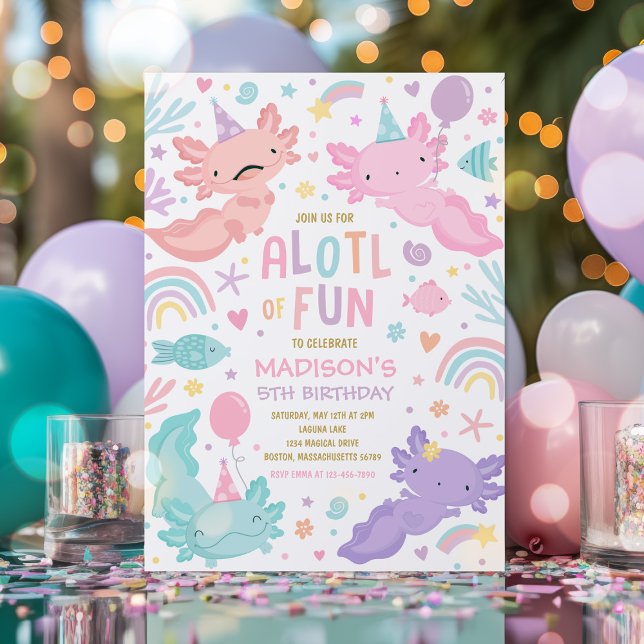 Axolotl Pink Girl Party Alotl Fun Birthday Party Invitation (Creator Uploaded)