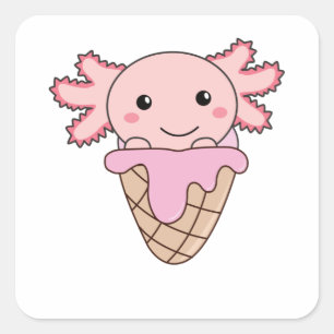 Axolotl Pink Ice Cream Waffle Sweet Animals Square Sticker