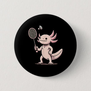Axolotl Playing Badminton Player Shuttle Sport  6 Cm Round Badge