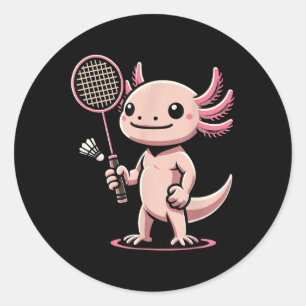 Axolotl Playing Badminton Player Shuttle Sport Classic Round Sticker