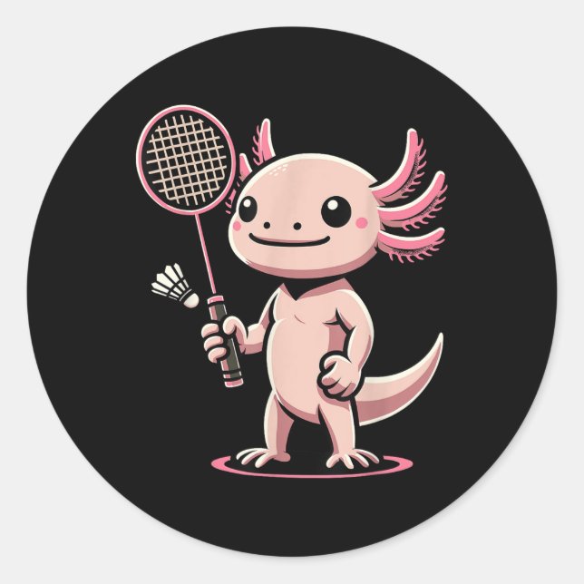 Axolotl Playing Badminton Player Shuttle Sport  Classic Round Sticker (Front)