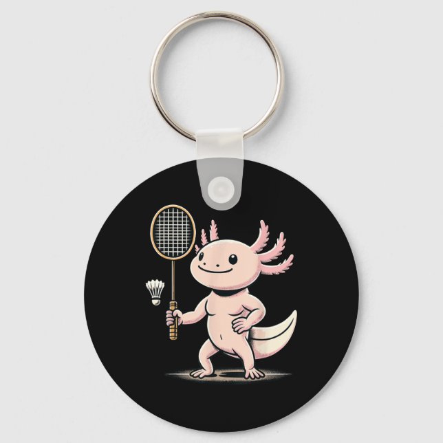 Axolotl Playing Badminton Player Shuttle Sport  Key Ring (Front)