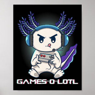 Axolotl Playing Console Video Games Gamesolotl Gam Poster