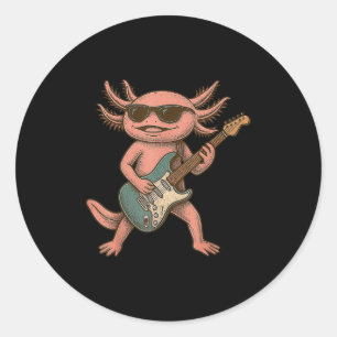 Axolotl Playing Guitar Rock And Roll Gift Men Wome Classic Round Sticker